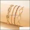 Anklets Jewelry4Pcs/Sets Summer Shell Gold Color Anklet For Women Luxury Colorf Rhinestone Geometric Foot Chain Adjustable Jewelry Drop Deli