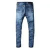 Mode Männer Lange Schlanke Blaue Jeans Desiger Hohe Qualität Patchworl Zerrissene Loch Demin Hosen Streetwear Hiphop Hosen für Männer