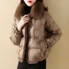 Fi Winter Women Real Fur Collar 90% White Duck Down Jacket Panie Ciepłe Puffer Płaszcz Kobiet Vintage Przycisk Grube Parkas 211007