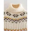 Kobiety Loose Jacquard Turtleneck Knitting Smorcers Sweter Jersey Frill Argyle Casual Pullover Chic Moda Top 210521