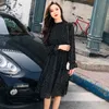 Spring Long Sleeve Pleated Dresses Party Women Dot Chiffon Autumn Mid-calf Joker 7160 50 210510