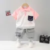 Garçon vêtements ensembles pour enfants 2021 été décontracté coton col rabattu T-shirt + pantalon de survêtement Costume bébé 1 2 3 4 ans enfants X0802