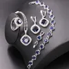 Earrings & Necklace Silver 925 Jewelry Sets Blue Zircon Stone Beads Decoration Women Engagement Earrings/Pendant/Rings/Bracelet/Necklace Set