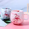 2 pedaços flamingo canecas caneca caneca cerâmica Mr. Srs Mrs Viagem copo de leite chá 250ml presente de casamento de Natal gota 210804
