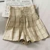 Shorts xadrez mulheres cintura alta bandagem arco todo o jogo verão ropa de mujer estudante moda curta 15857 210415