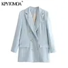 KPYTOMOA Women Fashion Office Wear Double Breasted Blazer Coat Vintage Long Sleeve Back Vents Female Outerwear Chic Tops 210930