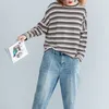 Spring Autumn Arts Style Women Long Sleeve O-neck Striped Knitted T-shirt All-matched Casual Tee Shirt Femme Loose Tops M578 210512