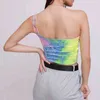 Rainbowwaves One Shoulder Sexiga Kvinnor Tie-Dye Crop Topps Sommar Femme Camisole Ärmlös Modell Tank Top