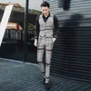 5XL Formale Kleid Grau Wolle Anzüge Herren Vintage Plaid 3 Stück Herren Kostüme Delig Trajes Formales De Hombre