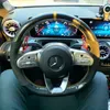 Moda 5D Carbono Fibersue Fibra De Couro Amarelo Marcador de Volante Mão De Costura Envoltório Capa Ajuste Para Mercedes-Benz A-Classe W177 2018-2019