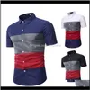 Chemises Vêtements Vêtements Drop Livraison 2021 Mode d'été Casual Boutique Manches courtes / Hommes Slim Colorblock Chemise à revers Vj5B # Eix9B