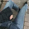 Dorywczo wysoki talia dżinsowe spodnie flary dżinsy dla kobiet stylowe split niebieski spodnie kobiet streetwear pantalon 210423