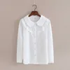 Lente Korea Mode Vrouwen Lange Mouwen Borduurwerk Peter Pan Collar Casual Shirts 100% Katoen Mori Girl White Blouse S578 210512