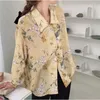 Yellow Office Lady Florals Chiffon Casual Streetwear Tops Loose All Match Gentle Chic Shirts Blouses 210421