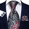 Bow Ties Navy Blue Grey Paisley Silk Wedding Tie For Men Handky Cufflink Gift Mens Necktie Fashion Design Business Party Dropship Hi-Tie Fre