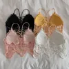 Nouveau femmes été sexy dentelle crochet évider dos nu spaghetti sangle rembourré court gilet haut court réservoirs caraco bustier