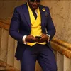 3 pezzi abiti da uomo africano slim fit gilet doppio petto giallo blu royal smoking da sposa per cena da sposo con pantaloni X0909