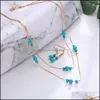 Earrings & Sets Jewelry2-Color European And American Retro Jewelry Round Turquoise Gem Mti-Layer Necklace Earring Set, Female Wholesale Sale