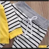 Ensembles Bébé, Enfants Maternité2Pcs Bébé Garçons Filles Sport Automne Jaune Coton À Manches Longues Sweat À Capuche Haut + Pantalon Long À Rayures Tenues Clo