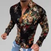 플러스 사이즈 3XL Men's Bluse 빈티지 셔츠 긴 소매 가을 Hawaiian Chemisier 스키니 피트 다양한 패턴 남자 옷 카디건 블라우스