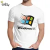 Vintage Windows 95 Vaporwave T Shirt för män Sommar Cool Man Bomull Kortärmad Rund Krogram 210706
