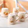 440ml Mode Personnalité Exquis Simple Creative Corgi Chien Couple Café Mignon Dessin Animé Cadeau Marque En Céramique Tasse À Eau 210409