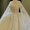 Luksusowy koralik perełki suknia piłka suknia ślubna z wrap koronki w górę cekiny długie niestandardowe suknie ślubne vestido de novia