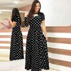 Kadınlar Maxi Elbise Yaz Çiçek Baskı Kısa Kollu Boho Uzun Elbiseler Bayanlar Seksi Oymak Polka Dot Elbise Büyük Boy 5XL 210715