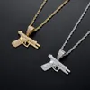 Pendentif Colliers Hip Hop Zircon Pierre Pavé Bling Glacé Automatique Pistolet Pistolet Pendentifs Collier Pour Hommes Rappeur Bijoux Or Argent Co