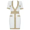 Ocstrade Bandage Dress Sexig Deep V Neck White Bodycon Summer Women Elegant Buttons Club Night Party 210527