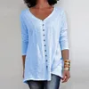 Jocoo Jolee Elegante Baumwolle Slim Tops Frauen Casual Langarm V-ausschnitt Taste Bluse Plus Größe 3XL T-shirts Solide hemd 210518