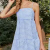 Plaid Print Sleeveless Suspender Sexy Backles Dress Casual Loose Party Beach Summer Female Mini es 210604