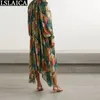 女性秋Vネックカジュアル緩い女性ファッションプリント不規則な韓国ローブ210515のための長袖マキシドレス