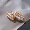 Mytys Rose Gold Small Hoop Earrings Crystal Setting Short Square Bar Fashion Women Jewelry CE338 & Huggie