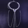 Stonefans Blue Rhinestone Tepel Sieraden Niet Piercing Harnas Ketting Crystal Body Chain Chest for Women Rave Outfit
