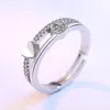 Koreanischer Doppelherz-Ring aus 925er-Sterlingsilber für Damen, verstellbar, für Hochzeit, modische eingelegte Bandringe