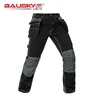 Bauskyddの作業服メンズブラックワークウェアパンツマルチポケットのユニフォームツール210715