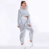 Kobiety Bezszwowe Siłownia Zestawy Wysokiej Talii Mesh Legginsy Koszule Garnitur Z Długim Rękawem Fitness Trening Sporty Bieganie Cienki Sport 211105