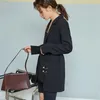 Blazer noir femmes mode vêtements d'extérieur longs printemps automne à manches longues décontracté poches lâches manteau irrégulier vêtements d'extérieur pour femmes hauts 210417