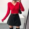 Vintage black red cropped cardigan Women crop Sweater Korean button knitted cardigans casual womens sweater 210521