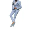 Light Sky Blue Slim Fit Мужские костюмы выпускного вечера Нарезанные отворотыми женихами Пляж Свадьба смокинг