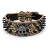 Leashes Black Gold Tie Nail Dog Collar Skull Rivet Pet Collar Anti Bite Dog Spiked Studded Large Chain Traction
