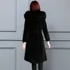 Autunno e inverno cappotto donna nero vino rosso plus size giacche lunghe in pelliccia sintetica collo grande con cappuccio calore abbigliamento femminile LR754 210531