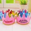 LED Roi Princesse Prince Nouveauté Éclairage Joyeux Anniversaire Papier Couronne Chapeaux Bébé Douche Garçon Fille Anniversaire Fête De Noël Décorations Fournitures Enfants