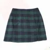 Streetwear Slim Tartan Green Harajuku Plaid Kjolar Kvinnor Hög midja Split Kort Kjol Sexig Kvinnor A-Line Mini Skirt Za 210510