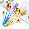 24pcs Stainless Steel Knife Fork Coffee Spoon Tableware Set Gold Dinnerware Silver Flatware Dishwasher Safe Cutlery 211229