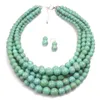 Green Beaded Choker Necklace and Drop Earrings Multilayer Imitation Pearl Crack Beads Bib Necklaces Jewelry Sets For Women Wedding Party