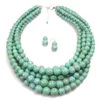 Groene kralen choker ketting en daling oorbellen multilayer imitatie parel crack kralen bib kettingen sieraden sets voor vrouwen bruiloft feest