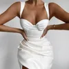 Sólido branco sexy festa clube vestido mulheres cetim longo vintage elegante elegante vestido midi elegante vestuário 210427