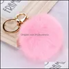 Keychains Fashion Aessories Fur Keychain 1Pc Cute Pompom Fake Ball Key Chain Fluffy Pompon Keyring Bag Charms Ring Llaveros Chaveiros Drop D